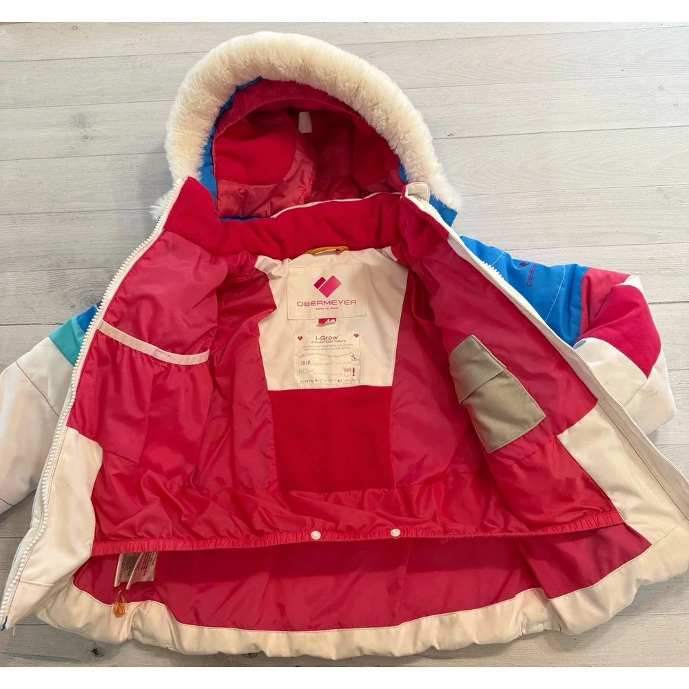 Obermeyer girls white blue pink ski snowboard winter jacket size 4‎